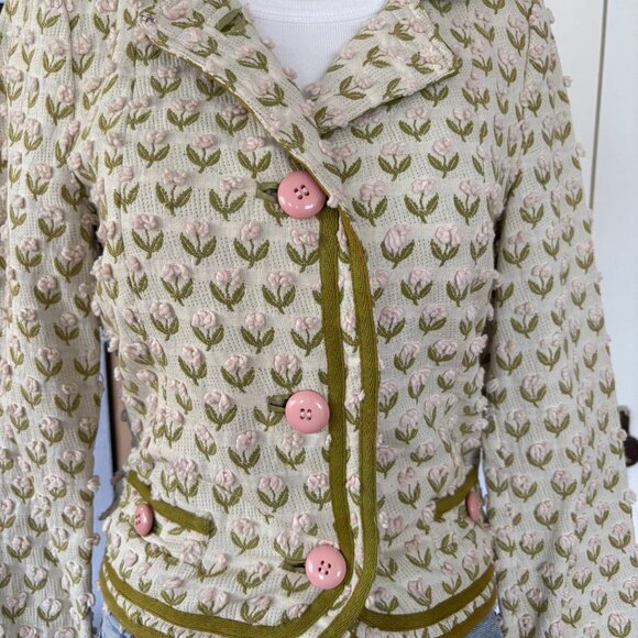 Vintage Marc Jacobs Embroidered Cream and Pink Floral Jacket size 4 - Picture 2 of 15